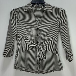 Cato Black White Pinstripe Blouse